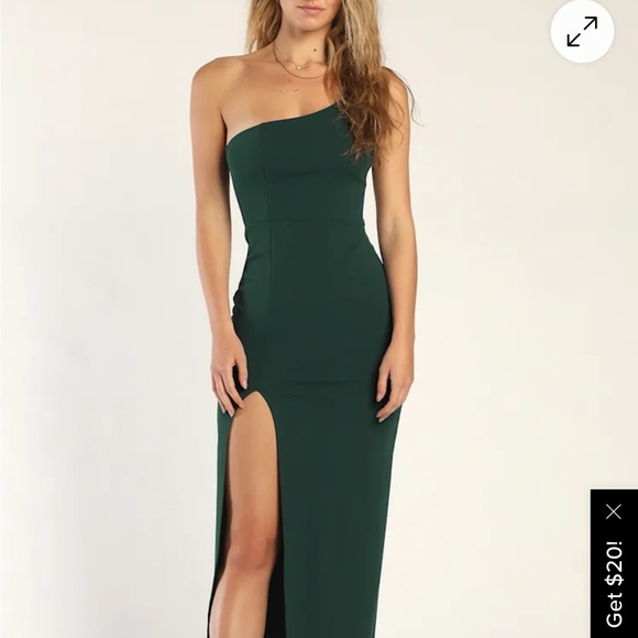Lulu's One-Shoulder Dark Green Dress - Picture 1 of 3